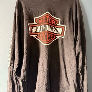 Harley-Davidson Black Long Sleeve Shield Logo Tee with Orange & White Detail